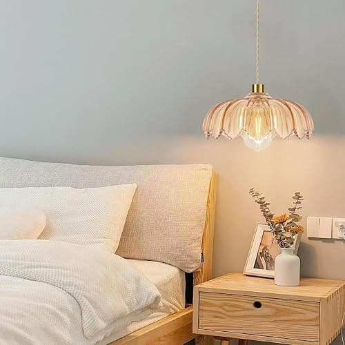QIYIZM Plug in Pendant Light Hanging Lights with in Cord Mid Century Modern Gold Hanging Lamp Flower Glass Amber Vintage Dimmable Chandelier Ceiling Fixture for Living Room,Kitchen,Boho thumbnail 7