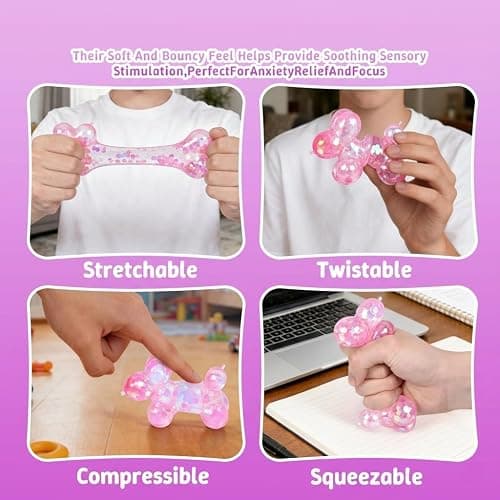 Glitter Balloon Dog Squishy Toy – Slow Rising Stress Relief Fidget Toy, Soft Sensory Toy for Adults, Anxiety Relief, Cute Squeeze Decompression Fun (Pink) thumbnail 4