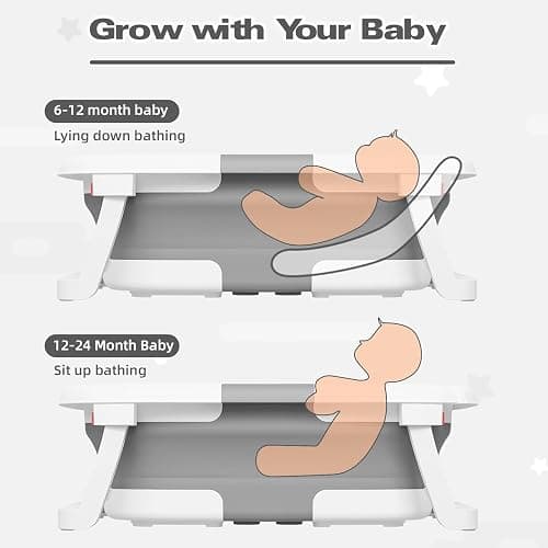 napei Collapsible Baby Bathtub,Baby Bath Tub with Soft Cushion & Thermometer,Baby Bathtub Newborn to Toddler 0-36 Months,Portable Travel Baby Tub - Bath Tub Pro - Gray thumbnail 4