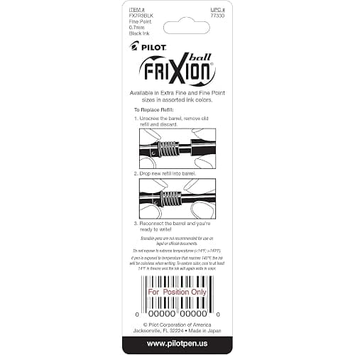 Pilot, FriXion Ball Gel Ink Refills for Erasable Pens, Fine Point 0.7 mm, Pack of 3, Black thumbnail 4
