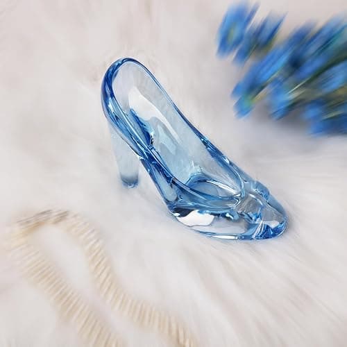 SHOWLOUE Cinderella Shoe Decor, Crystal High Heels Shoes Ornaments Glass Slipper Decoration Gift for Birthday Wedding Party, 5.12" x 2.36" x 4.33", Blue thumbnail 4