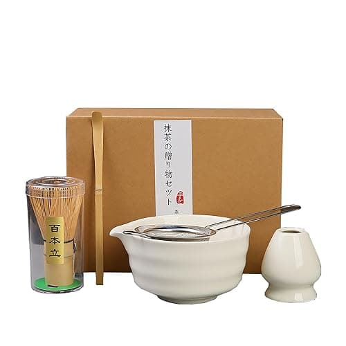 Donboly matcha set matcha besen Teeservice für die japanische TeezeremonieZum Zubehör gehören Schneebesen, Schüssel, Teebesen und Matcha-Löffel Geeignet für Matcha-Liebhaber (Adlerschnabel weiß) - Image 1