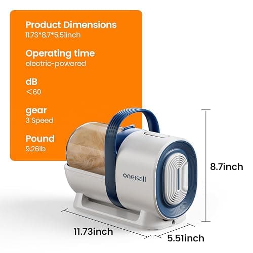 oneisall Dog Grooming Vacuum, Pet Grooming Vacuum with Clipper Nail Grinder, 1.5L Dust Cup Dog deshedding Vacuum Brush with 7 Pet Grooming Tools for Shedding Pet Hair, Home Cleaning(Blue) thumbnail 8