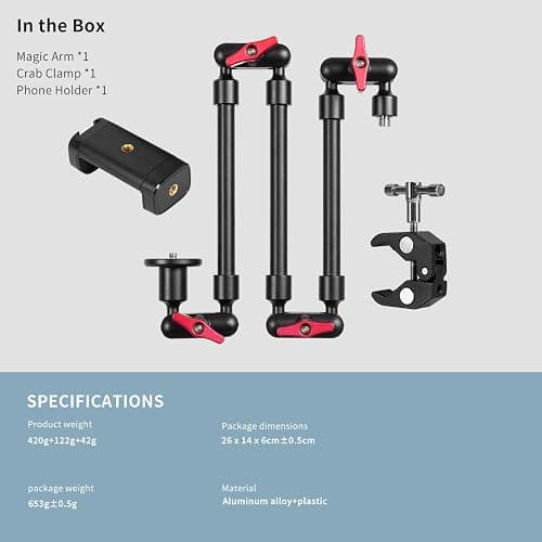 GOINWAVE Adjustable Articulating Magic Arm with Clamp and Phone Holder Clip for Desk Mount, Desk Stand, Cell Phone Tripod thumbnail 7