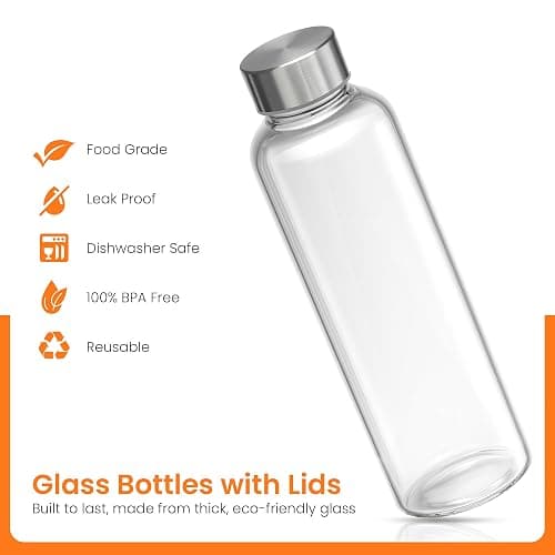 Epica Clear Glass Bottles with Lids, 18oz Resuable Glass Water Bottles for Juicing with Stainless Steel Cap to store Milk, Smoothie, etc., 100% Leak Proof, Durable and Dishwasher Safe (Set of 6) thumbnail 4