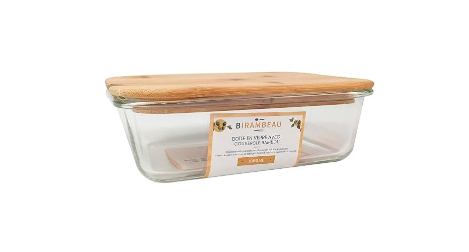 BIRAMBEAU - Ustensiles de Cuisine - Boîtes en Verre - Boîtes Alimentaire Hermétiques - Couvercle en Bambou - 1050mL thumbnail 3