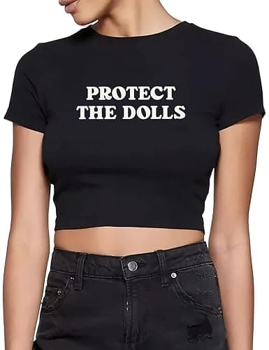 Funnydove Protect The Dolls Gaphic Crop Tshirt Women - Image 1