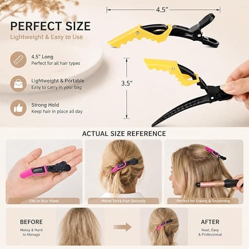 HH&LL Hair Clips for Women Wide Teeth & Double-Hinged Design Alligator Styling Sectioning Clips of Professional Hair Salon Quality - 10 Pack thumbnail 3