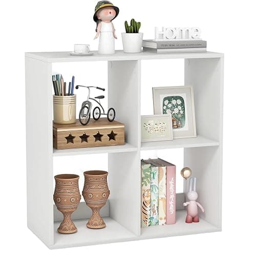 POWERSTONE 4 Cube Storage Organizer, 2 Tier Cubby Bookshelf, White | Freestanding Bookcase w/Back Guardrail, Open Back Display Rack for Living Room, Bedroom, Study thumbnail 9