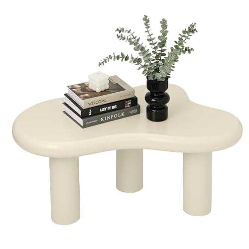 Mordchil HF 34"(L) Cloud Coffee Table, Modern Wood Coffee Table for Living Room, Accent Unique Center Tables with 3 Legs, Small Tea Tables for Balcony, Patio, Bedroom, Cream White thumbnail 8