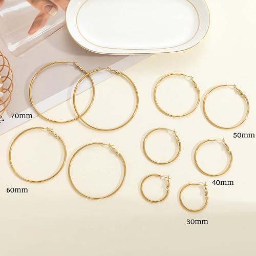 Senteria Large Gold Hoop Earrings for Women Girls Stainless Steel Hoop Earrings Set Thin Gold Hoop Earrings Lightweight(30MM 40MM 50MM 60MM 70MM) thumbnail 6