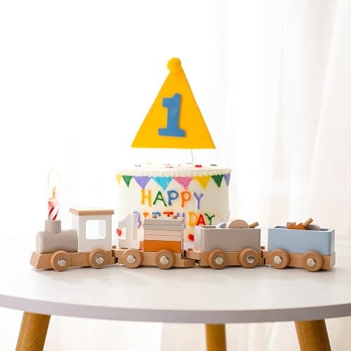 ibwaae Wooden Train Set for Baby Toys with Numbers and Blocks Train Toy 12 PCS for Toddler Boys and Girls 1 2 3 4 5 Birthday Toys thumbnail 2