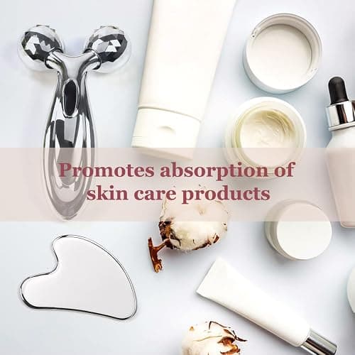Lanfixilly Stainless Steel Gua Sha and Face Roller Set, Facial Tool for Face Sculpting, Metal Skin Care, Massager for Women thumbnail 6