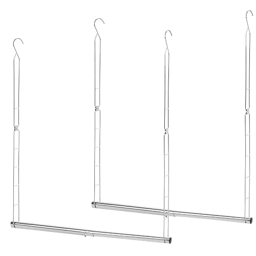 STORAGE MANIAC Hanging Closet Rod, Adjustable Width and Height Closet Hanging Organizer, Space-Saving Clothes Hanging Bar, Closet Extender Hanging Rod Double Closet Hanging Rod, 2 Pack Chrome - Image 1