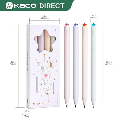 Kaco FIRST Gel Pens Cute Stationery Black Ink, 0.7 mm Medium Point, Aesthetic Cute Star Pens for Journaling (4 Bright Colors) thumbnail 2