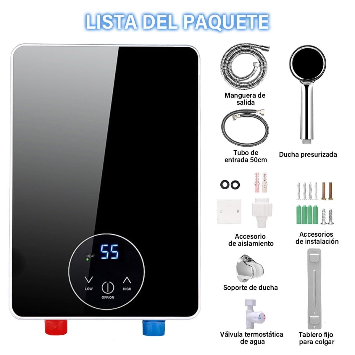 Calentador de Agua Electrico, Calentador de Agua Instantáneo con Rociador de Ducha, Temperatura Ajustable, Boiler Electrico para Hogar Agua Caliente, Calentador de Paso sin Tanque para Cocina Baño thumbnail 9