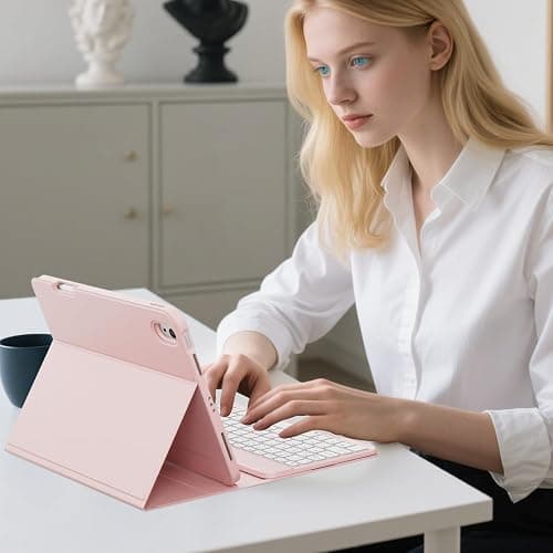 GKABXY Case with Keyboard for iPad A16 11th / 10th Generation - 7 Colors Backlit Wireless Detachable Folio Keyboard Cover with Pencil Holder for iPad 11-inch 2025 10th Gen 10.9 Inch 2022, Light Pink thumbnail 8
