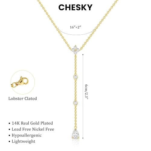 CHESKY Lariat Gold Necklace for Women Trendy, Dainty Long Necklace 14k Gold Plated/Silver Y-Shaped Pendant Necklace Layered Cz Beaded Chain Drop Necklaces Simple Gold Jewelry For Women Gift thumbnail 4