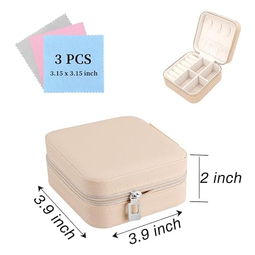 Mini Jewelry Box, PU Leather Small Travel Jewelry Case for Rings Earrings Necklaces Pink Portable Jewelry Organizer Box for Women(Pink) thumbnail 2
