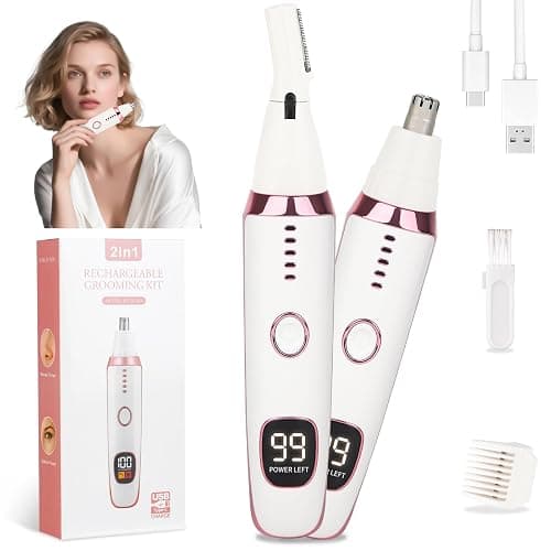 Mendaping Nose and Ear Hair Trimmer for Women Men,2 in 1 LED Display Eyebrow Hair Trimmer with USB Rechargeable,2025 Portble Waterproof Facial Hair Removal with Dual-Edge Blades for Travel (Pink) - Image 1