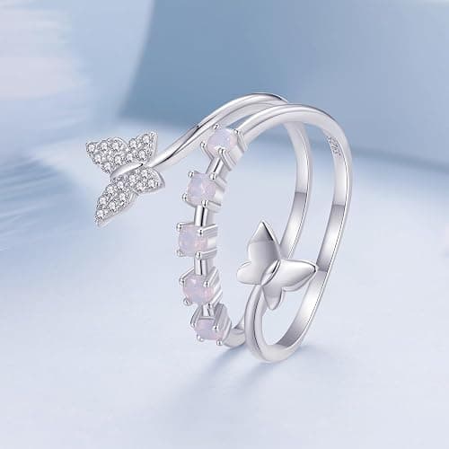 925 Sterling Silver Rings for Women Mermaid Tail/Daisy Bee/Flower/Butterfly Ring Dainty Stackable Rings Ajustable Cute Ring for Girls thumbnail 8