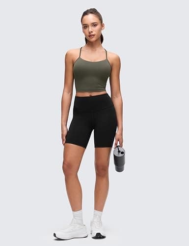 CRZ YOGA Butterluxe Y Back Crop Tank Tops for Women - Spaghetti Straps Racerback Padded Yoga Workout Longline Sports Bras thumbnail 5