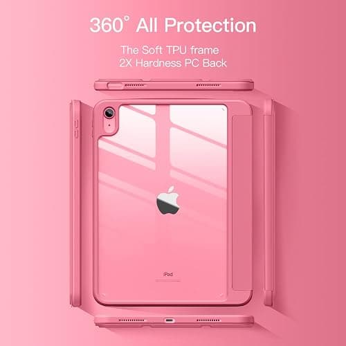 Vobafe Case for iPad A16 11th Generation 11 inch 2025/iPad 10th Generation 10.9 inch 2022, PC Clear Back Cover, Trifold Stand for iPad 11th/10th Gen with Pencil Holder, Auto Wake/Sleep, Pink - Pink thumbnail 6