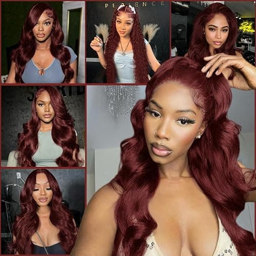 KEKEYY 28 Inch Reddish Brown Lace Front Wigs Human Hair Pre Plucked 200% Density Body Wave Lace Frontal Wig Human Hair 13x4 HD Lace Brown Wig thumbnail 7