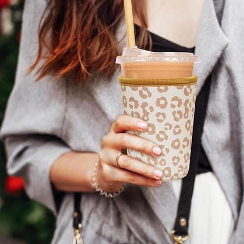 Reusable Insulated Neoprene Iced Coffee Cup Sleeve, Durable Drink Sleeve for Cold Beverages, Beverage Holder for Iced Coffee, Leopard Grace thumbnail 2