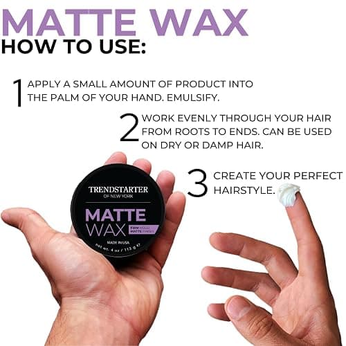 TRENDSTARTER - MATTE WAX (4oz) - Firm Hold - Matte Finish - Water Based All-Day Hold Hair Styling Pomade – Flake-Free Styling Wax for All Hair Types thumbnail 4