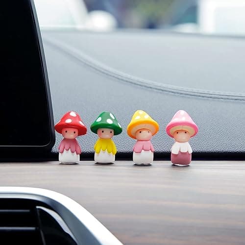 YGMONER Car Interior Mini Mushroom Frigurines Dashboard Decorations Pack of 4 Cute Decoration for Vehicle Room Cake (Mushroom) - Image 1