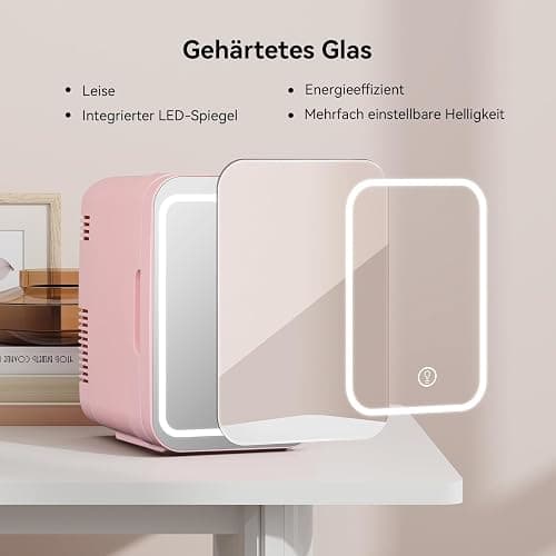 YU YUSING Mini Kühlschrank 4L, Kosmetik Kühlschrank mit LED Spiegel für Skincare & Getränke, AC+12V DC Tragbarer Klein Skincare Fridge mit Kühl & Wärmefunktion für Autos Büro Schlafzimmer, Rosa thumbnail 6