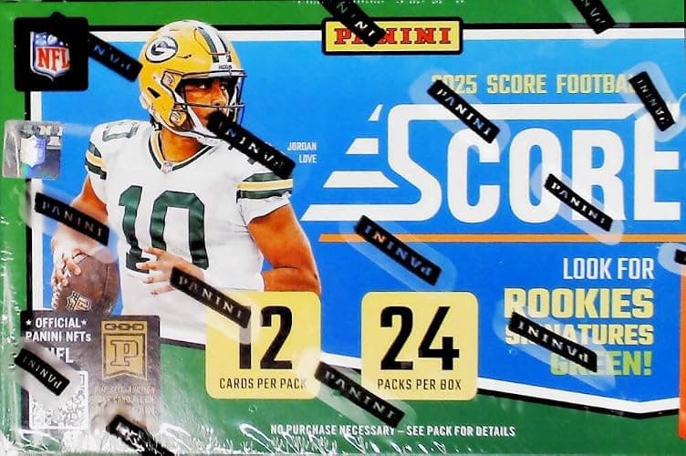 Panini 2025 Score NFL Football Factory Sealed Retail Box (24 Packs of 12 Cards) Chase possible autographs. Find 7 Parallels including 3 Exclusive Numbered Per Box, on average. Look for possible ultra-rare Inserts such as Step Ahead and Mystery Rookies Inserts. thumbnail 2
