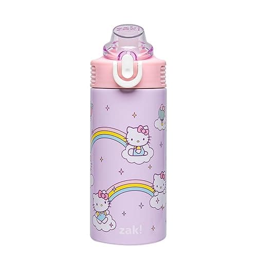 Zak Designs Sanrio Sage Kids Water Bottle For School or Travel, 14oz Stainless Steel Water Bottle With Straw, Handle, and Leak-Proof, Pop-Up Spout Cover (Hello Kitty) - Hello Kitty - Image 1