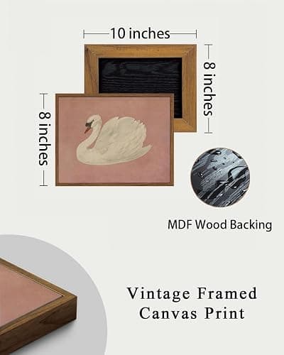 KISSFOX Framed Wall Art Vintage Wall Decor Pink Swan Pictures Retro Animal Canvas Art Rustic Aesthetic Paintings Farmhouse Artwork For Bedroom Living Room Kitchen thumbnail 5