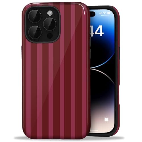 Amzfield for iPhone 12 Pro Max Cute Striped Phone Case, Wine | Stripes Phone Case, Summer Aesthetic Design for Women Girls Fall Chic Girly Pretty Dual Layer Hybrid Protection Elegant - Image 1