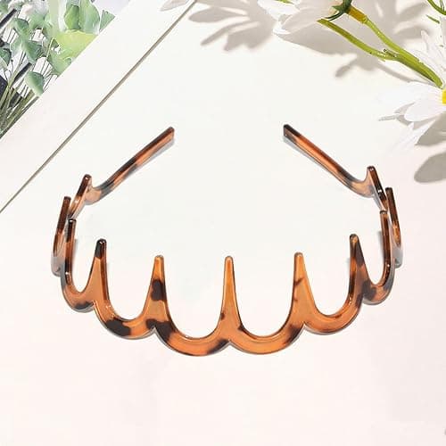 4 Pcs Elastic Non Slip Wavy Tooth Comb Headband for Women, Men & Girls - Zigzag Plastic Headband (Black, Brown) thumbnail 3