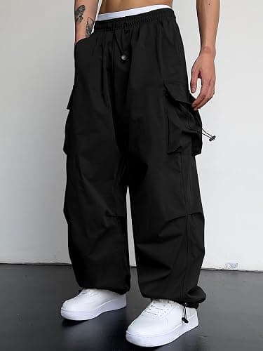 JMIERR Men's Baggy Cargo Pants Trendy Casual Parachute Pant Loose Fit Harem Joggers with Pockets for Streetwear thumbnail 2