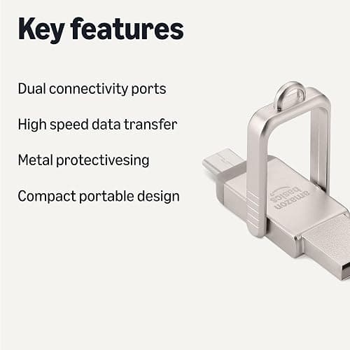 Amazon Basics 128GB USB Flash Drive, Thumb Drive Memory Stick with USB C and USB A Dual Ports, Champagne Silver thumbnail 2