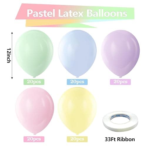 Bezente Pastel Balloons Latex Party Balloons, 100 Pack 12 inch Round Helium Multicolor Macaron Balloons for Easter Birthday Rainbow Party Bridal Shower Wedding Decorations thumbnail 2