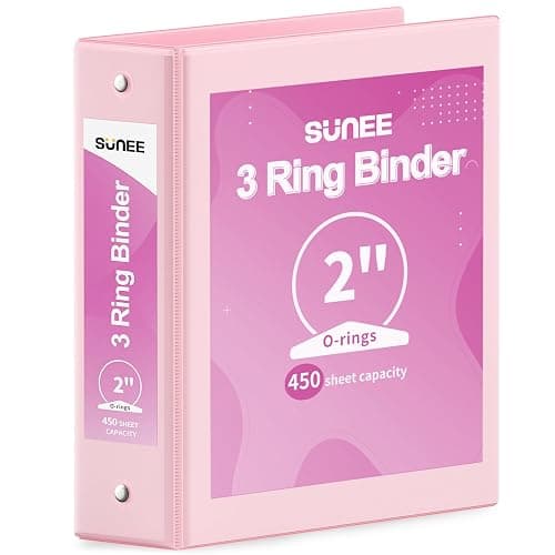 SUNEE 3 Ring Binder 2 Inch 1 Pack, Clear View Three Ring PVC-Free (Fit 8.5x11 Inches) for School or Office Supplies, Pink - Image 1