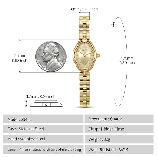 BERNY Gold Watches for Women Dainty Ladies Quartz Watch Vintage Copper Mirrors Shape Japanese Quartz Movement 3ATM Waterproof Fashion Female Wrist Watch Luxury Birthday Gifts thumbnail 6
