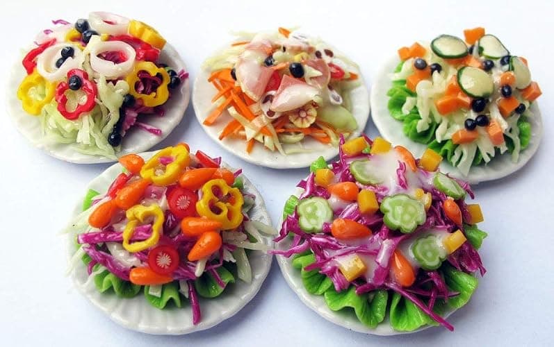 5 Assorted Salad with Plate for Dollhouse Miniature Food 1:6 Scale Realistic Clay Food for Dollhouses, Doll Accessories (A) - A thumbnail 5