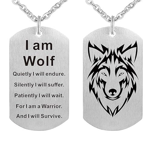 Kisseason Fashion Wolf Pendant Necklace I am Wolf Fans Gift Dog Tag Jewelry Keychain - Image 1