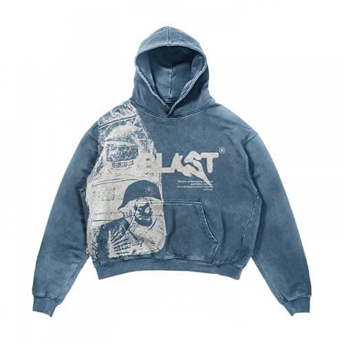 Retro Y2K Hoodie Gothic Casual Alphabet Blast Print Pattern Skull Fashion Hoodie Women Harajuku Clothing - 02 Blue - Medium - Image 1