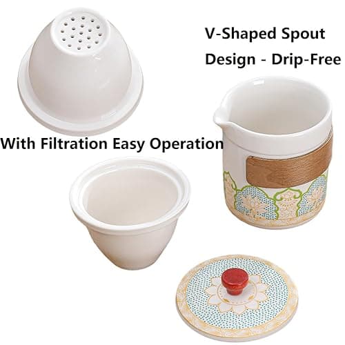 Porcelain Chinese Gongfu Tea Set,Portable Teapot Set Ceramic Travel Sets with Teapot and Infuser/Cups in Bag Asian Tea Sets Gift for Birthday/Father's day/Festivals,Outdoor Traveling,Office Business thumbnail 8