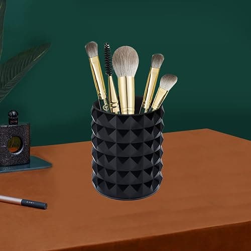 Funtygy Acrylic Makeup Brush Holder Organizer, Black Pencil Pen Holder, Crystal Cosmetics Brushes Cup Storage Solution, Round thumbnail 6