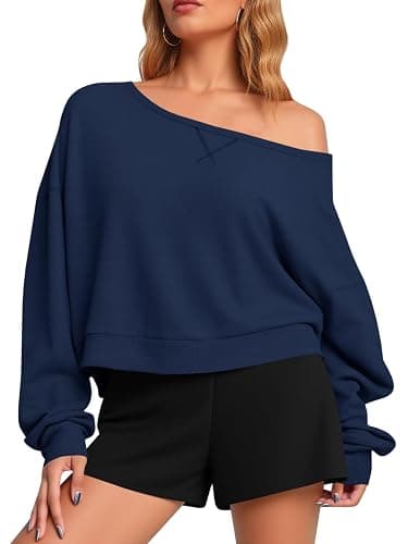 Fisoew Womens Off The Shoulder Crop Tops Casual Long Sleeve Oversized Fall Pullover Sweatshirts - Image 1
