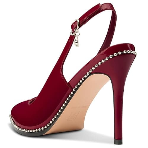 NobleOnly Slingback Beaded Pumps for Women High Stiletto Heel Pointed Toe Slip-on Dress Sandals Adjustable Buckle Rhinestone Patent Leather 3.9 Inches Heels thumbnail 5