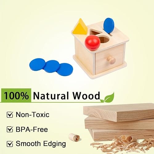 Adena Montessori Coin Box,3 in 1 Object Permanence Box Toys for 1 Year Old Baby Coins,Wooden Montessori Ball Drop Toys Developmental Toys for 6-12 Month Infant Toys,Triangle Ball Round Shapes thumbnail 5